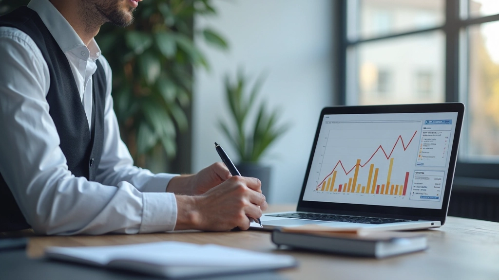 Деловой человек анализирует финансовые показатели и статистику доходов