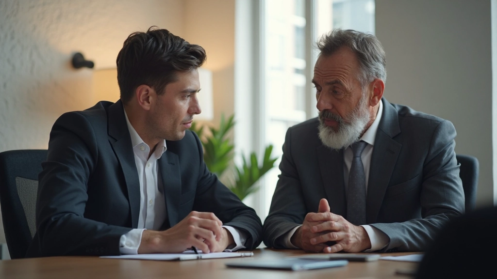 Профессиональная встреча наставника и менти в современном офисе для обсуждения развития