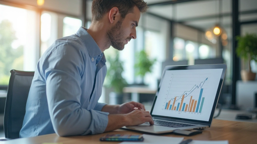 Таблица роста инвестиций с восходящей линией графика на ноутбуке